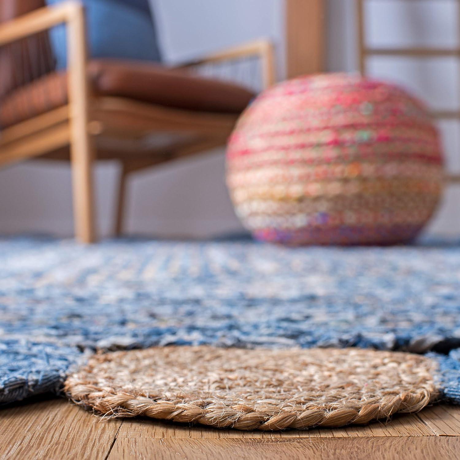 Coastal Breeze Handwoven Blue and Beige Stripe Cotton Rug 8' x 10'