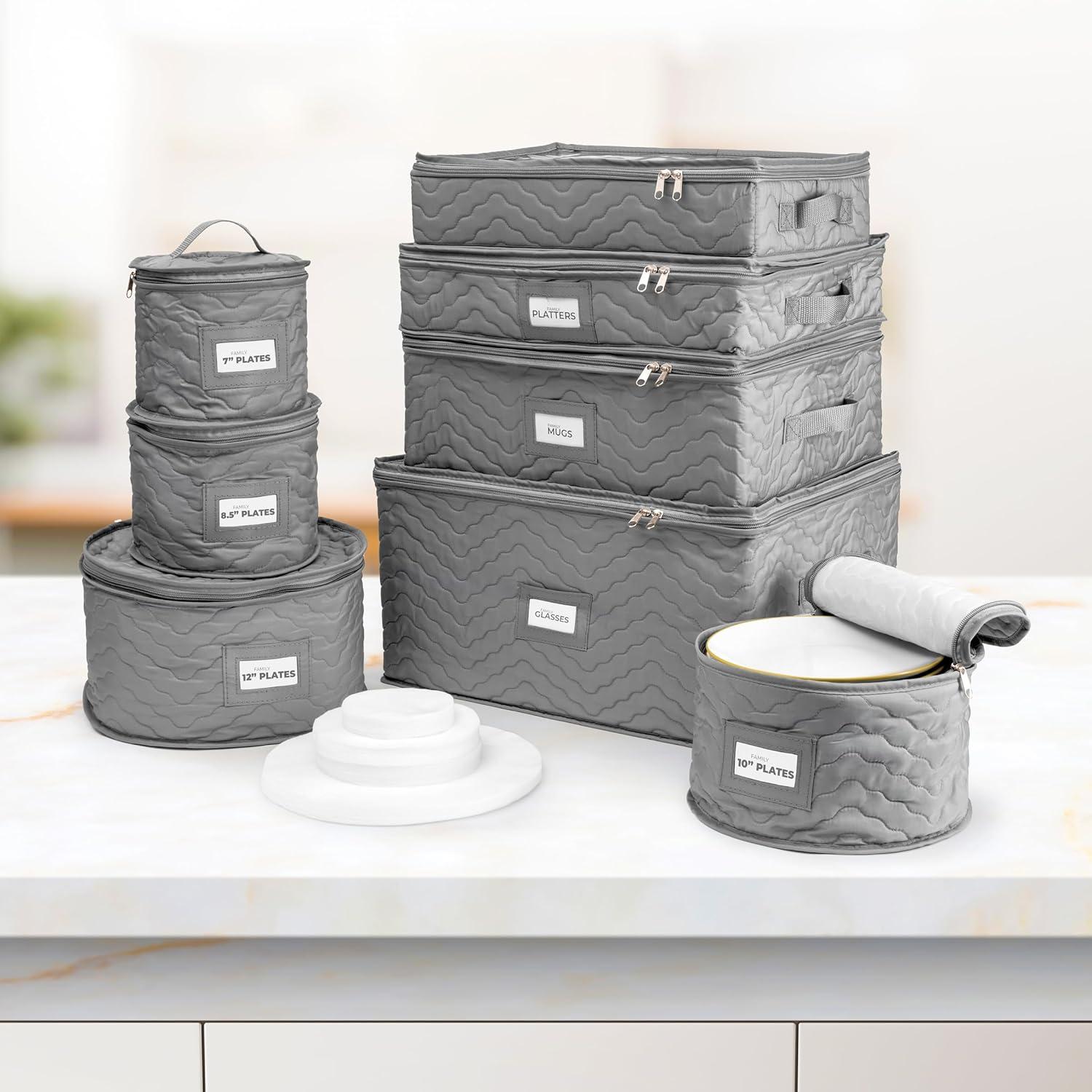 Sorbus Quilted Gray 8-Piece Dinnerware Storage Set with Felt Protectors