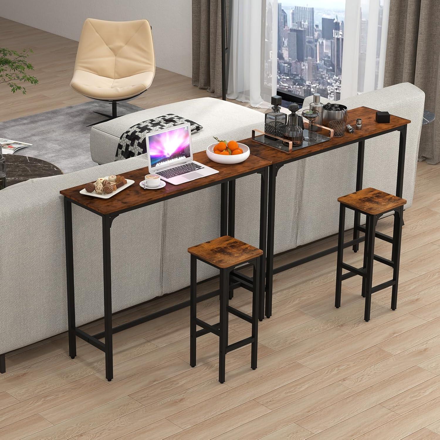 Tangkula Set of 2 Industrial Bar Stools 28" Kitchen Breakfast Bar Chairs Rustic Brown