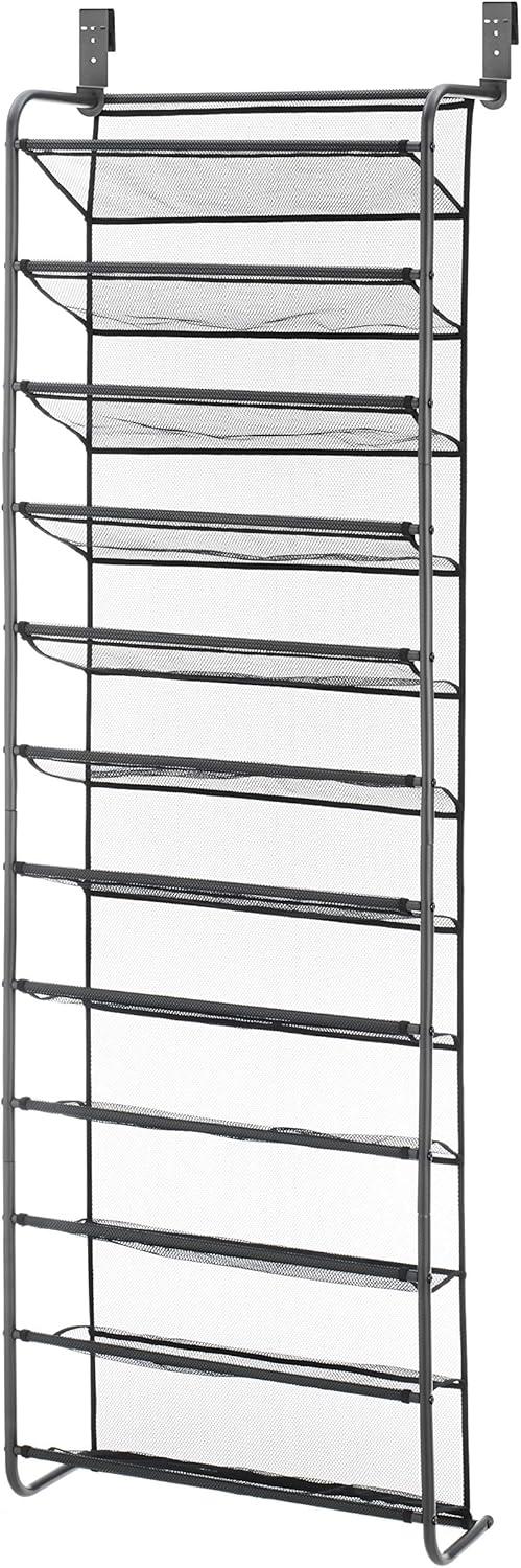 Gunmetal Gray Over-the-Door 36-Pair Shoe Rack with Mesh