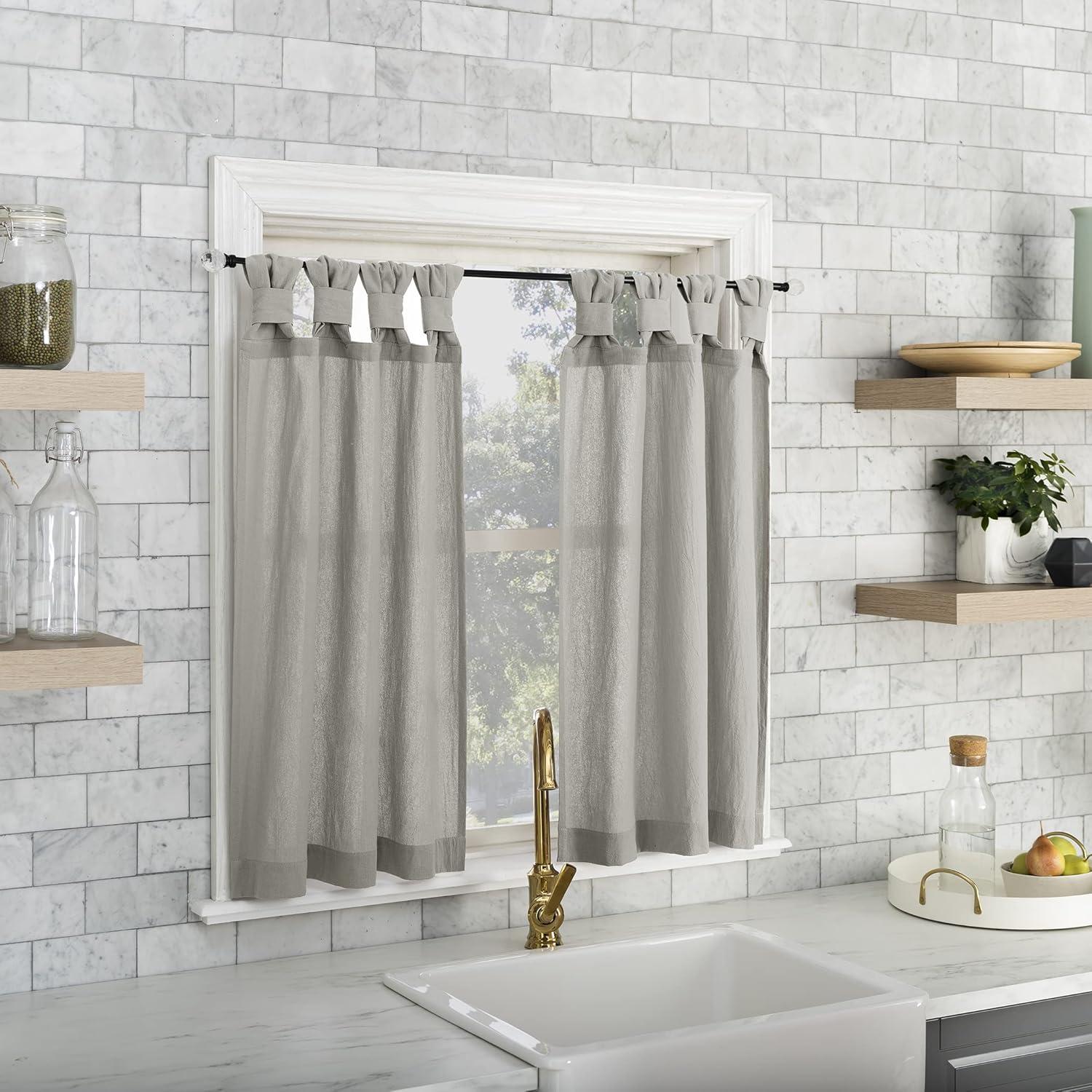 Silver Gray Sheer Cotton Twist Tab Cafe Curtains