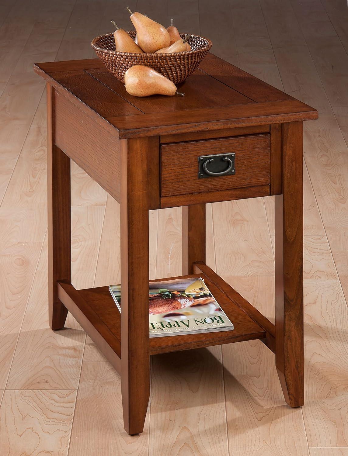 Mission Oak Rectangular Chairside End Table with Storage