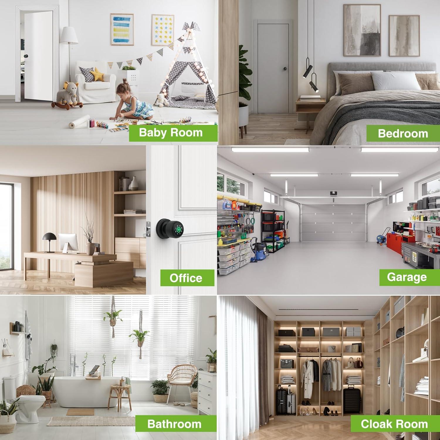 GHome 4 in 1 Smart Fingerprint Door Knob with Keypad Door Lock, Biometric Smart Door Knobs & App Control, Keyless Entry Door Lock Great for Home, Bedroom, Apartment Offices, Garages