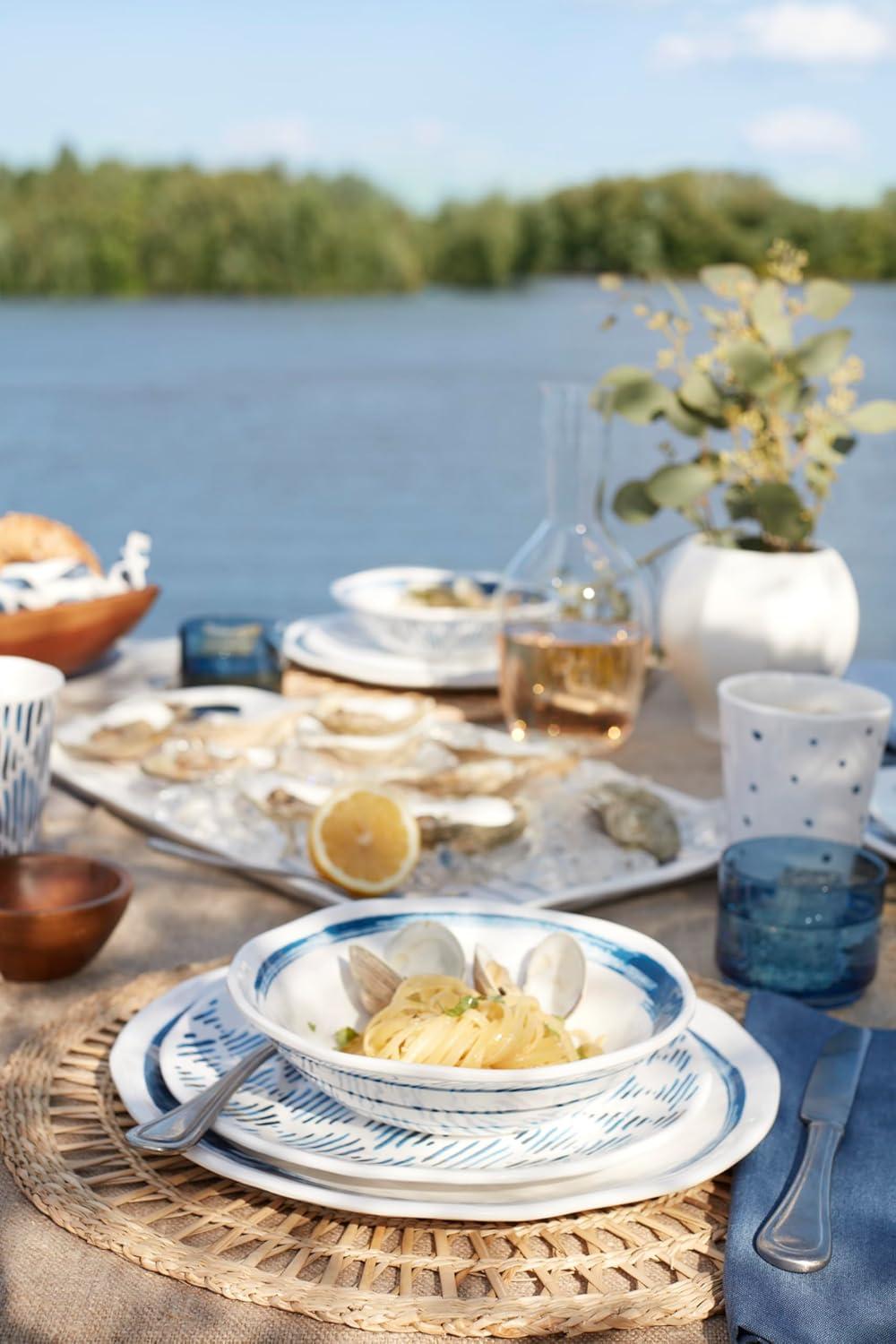 Blue and White Melamine 16-Piece Dinnerware Set