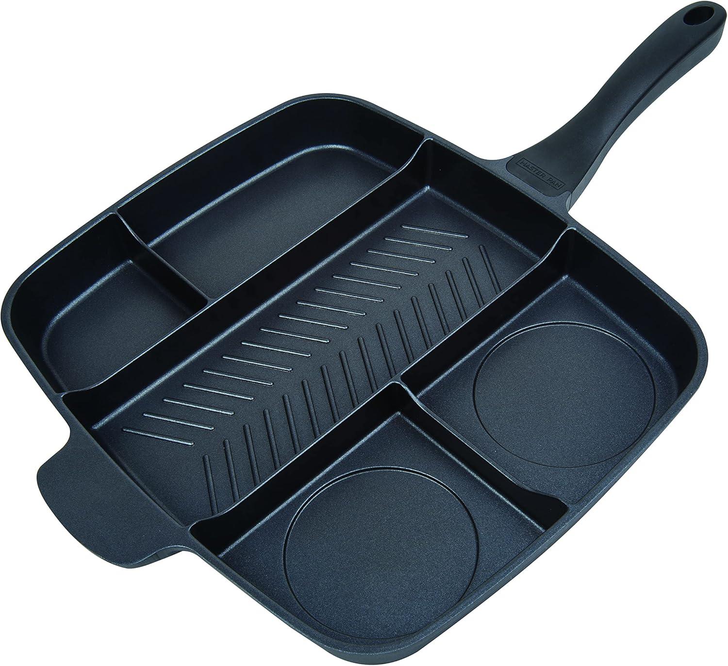 Master Pan Non-Stick Divided Grill/Fry/Oven Meal Skillet, 15", Black