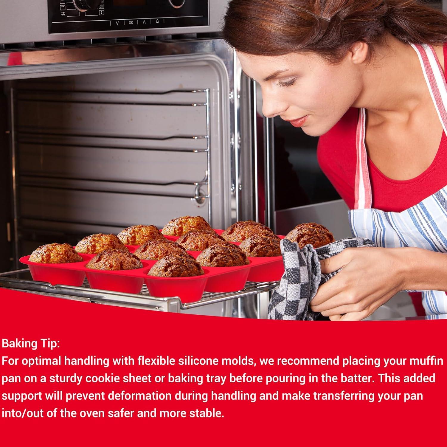 RUseeN Silicone Muffin Pan 2 Pack - 12 Cups Regular Silicone Cupcake Pan, Non-stick Silicone Great for Making Muffin Cakes, Tart, Bread - BPA Free and Dishwasher Safe