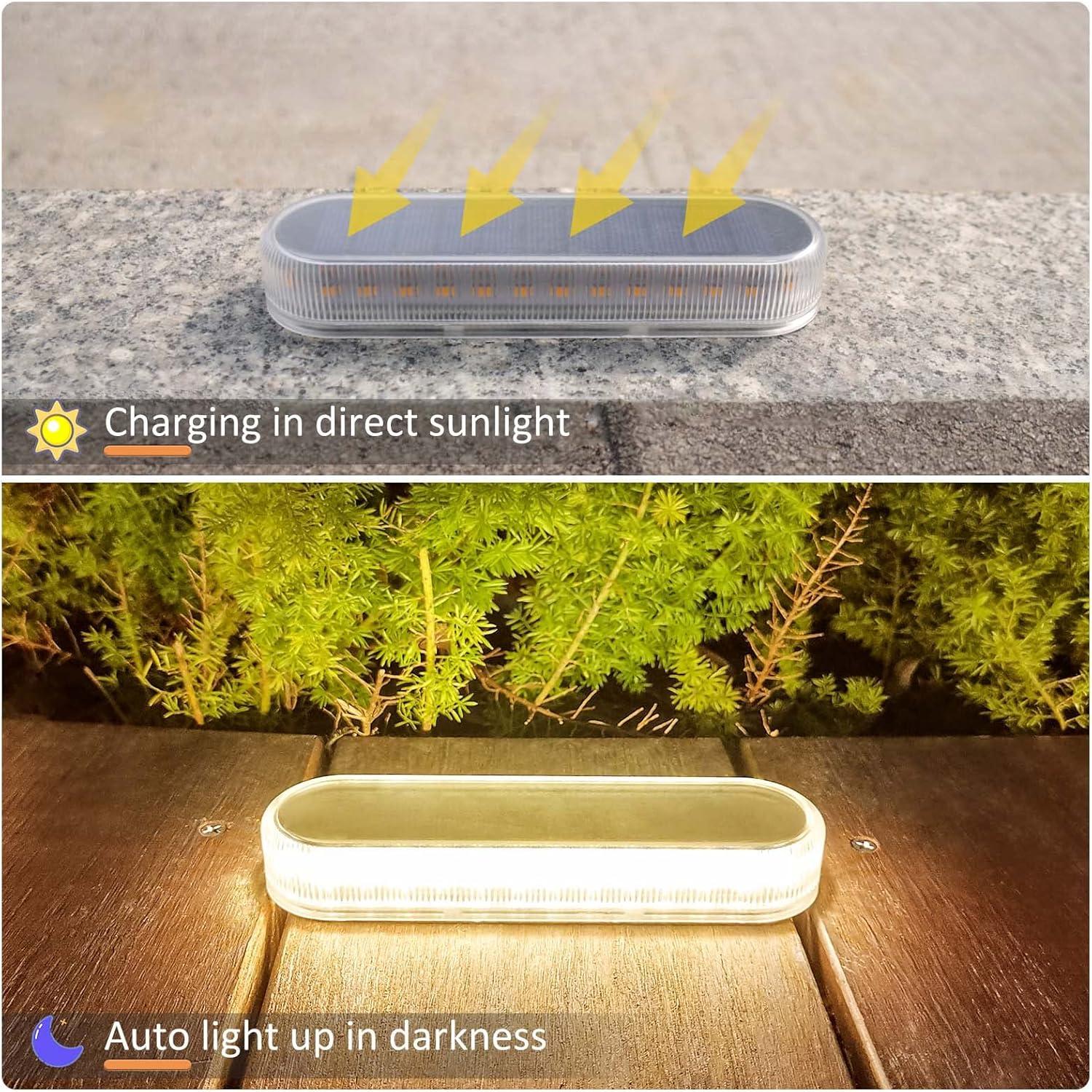 Warm White LED Solar Powered Outdoor Deck Lights, 4-Pack