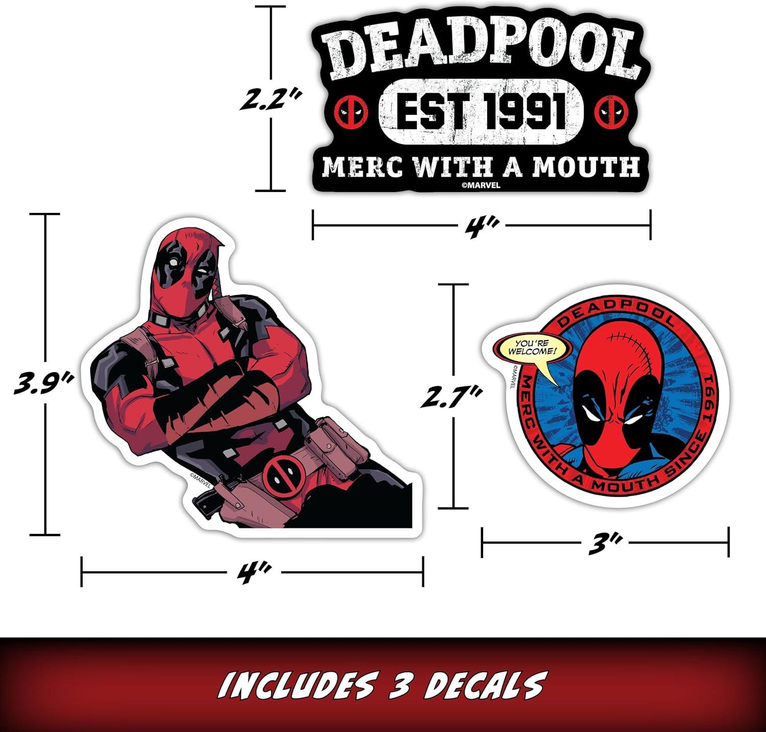 Marvel Deadpool Vinyl Decals - Set of 3 Deadpool Vinyl Car Stickers for Window Truck Bumper Laptop Tumbler Cup Cell Phone Marvel Licensed 1991