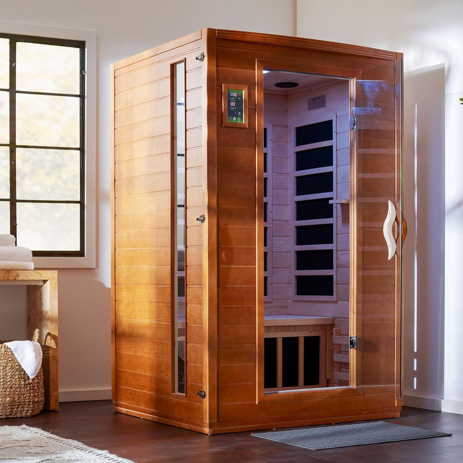 Honey Dark Stain Canadian Hemlock 2-Person Infrared Sauna