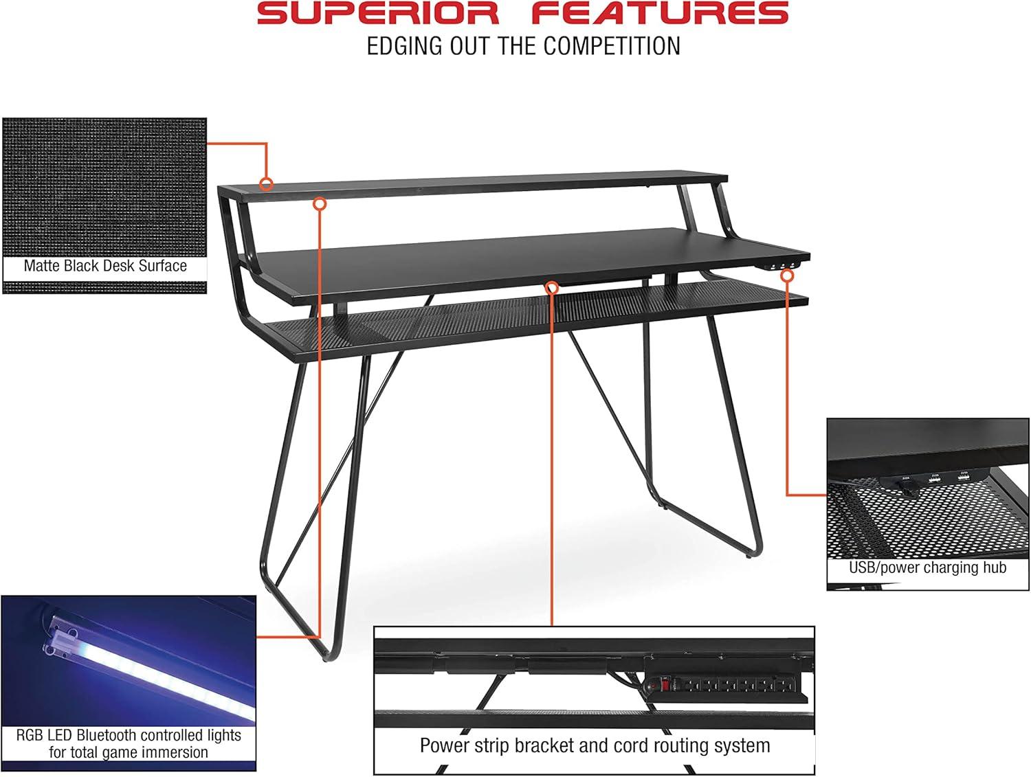 Glitch Red Battlestation Gaming Desk Metal Legs by OSP Home Furnishings