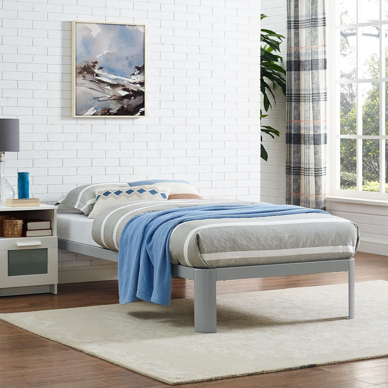 Corinne Twin-Size Sleek Metal Bed Frame with Slatted Support