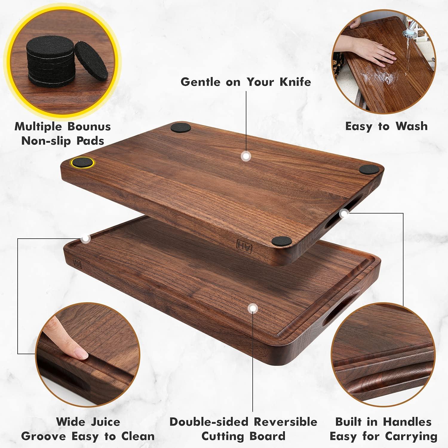 Large Walnut Wood Cutting Board with Juice Groove and Handles