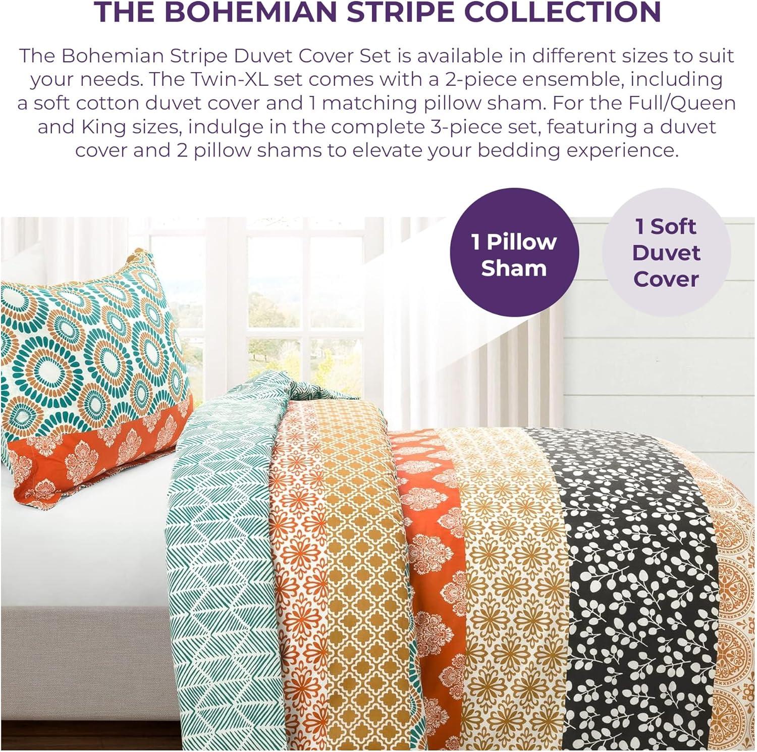 Lush Decor Bohemian Stripe Duvet Cover - Fuchsia/Orange - Full/Queen