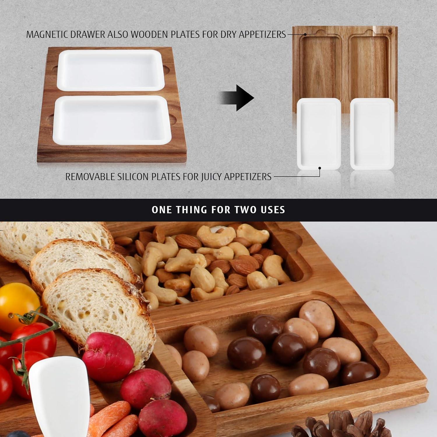 Hecef Charcuterie Cheese Board Set, Large 15 in Acacia Wood Serving Board with Utensils