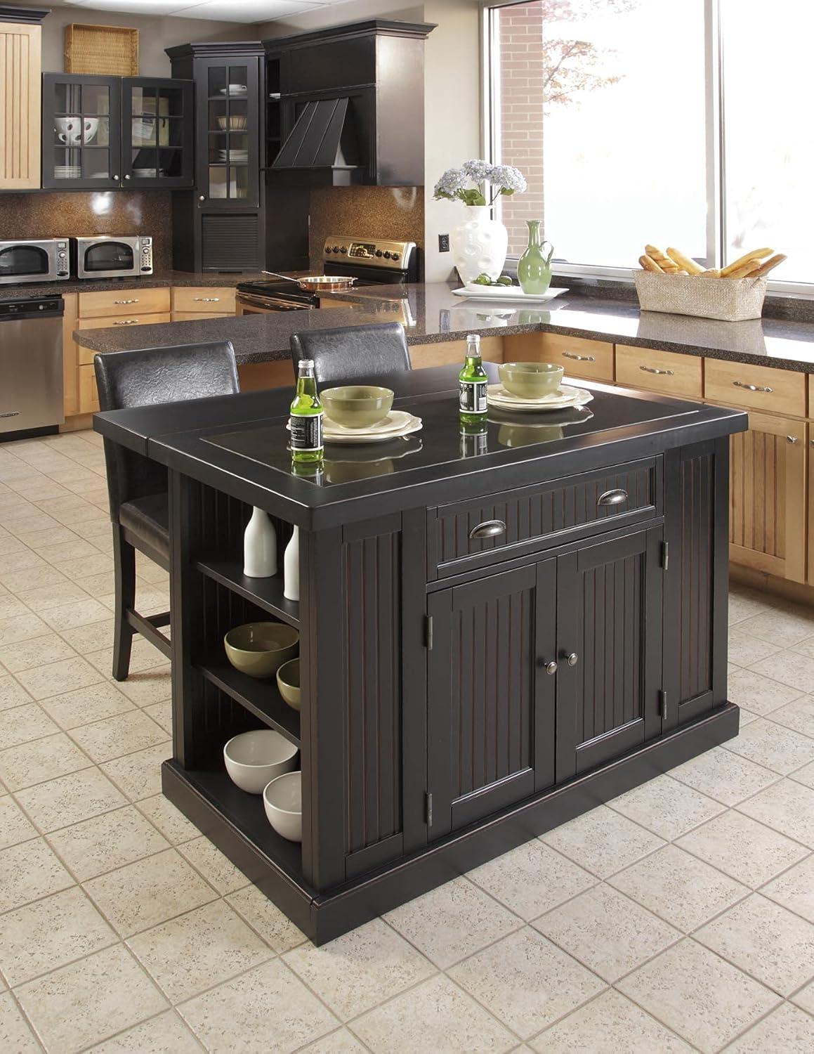 Homestyles Nantucket Wood Kitchen Island in Black