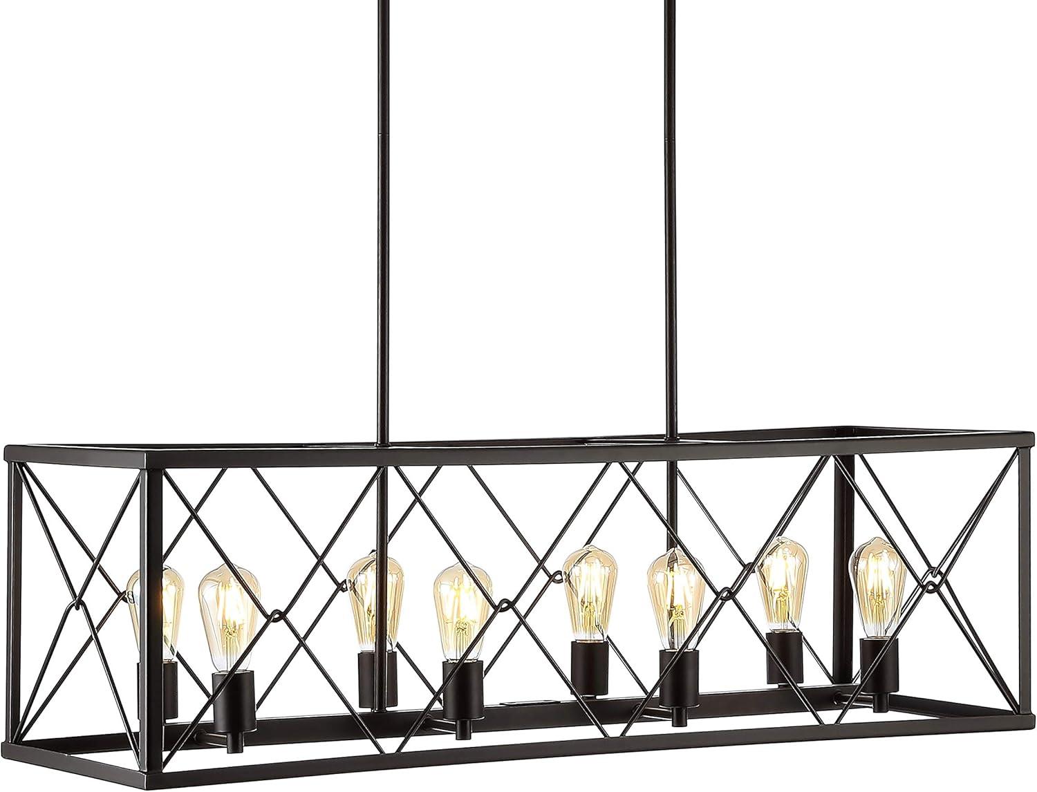 JONATHAN Y Galax 8-Light Adjustable Iron Farmhouse Industrial LED Dimmable Pendant