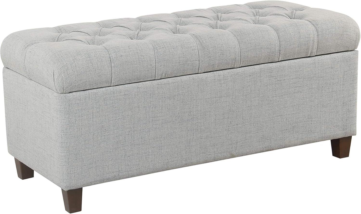 Light Gray Tufted Fabric Storage Bench with Wood Legs