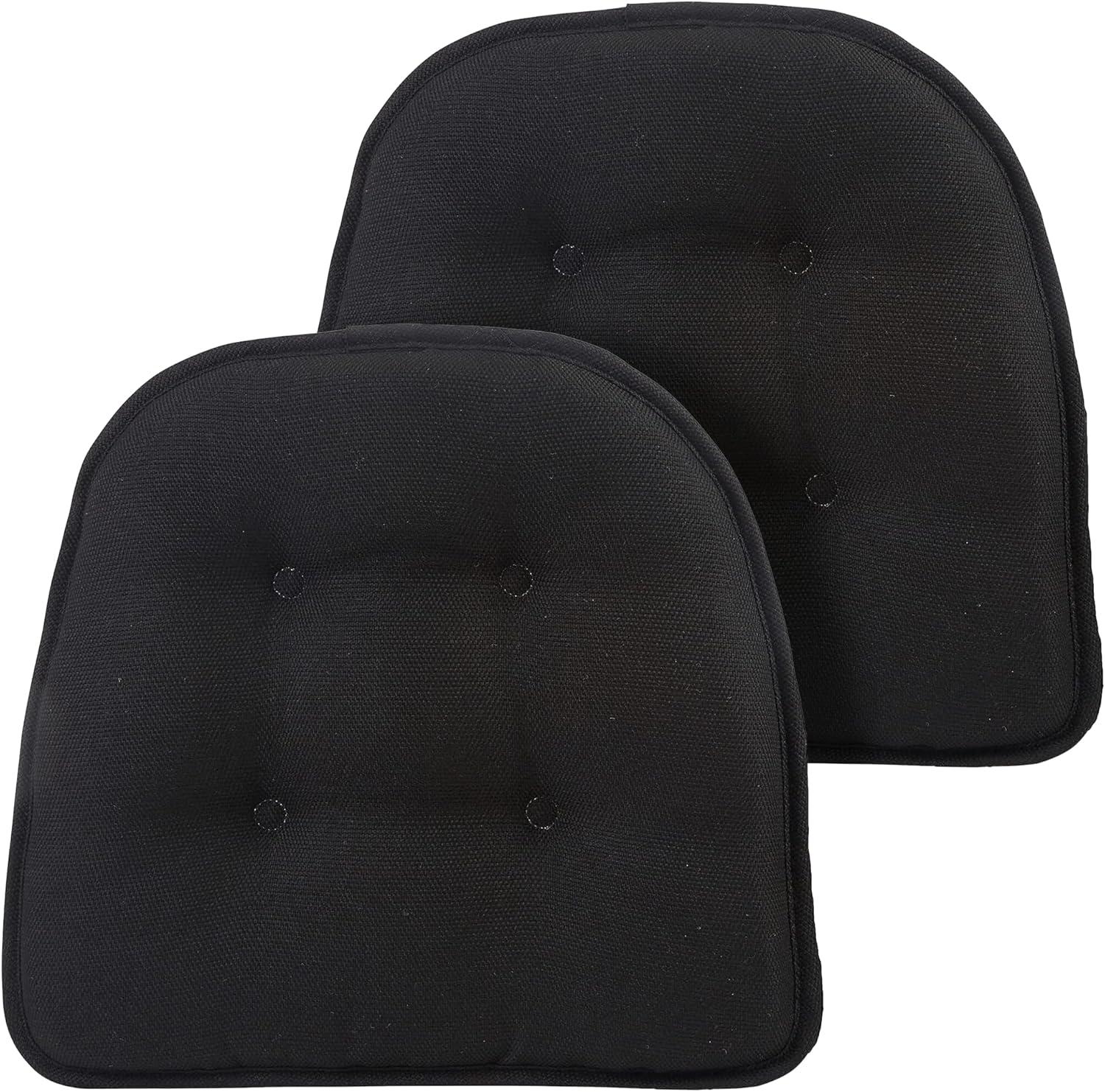 Omega Tufted Non-Slip Black Chair Cushions, Set of 2