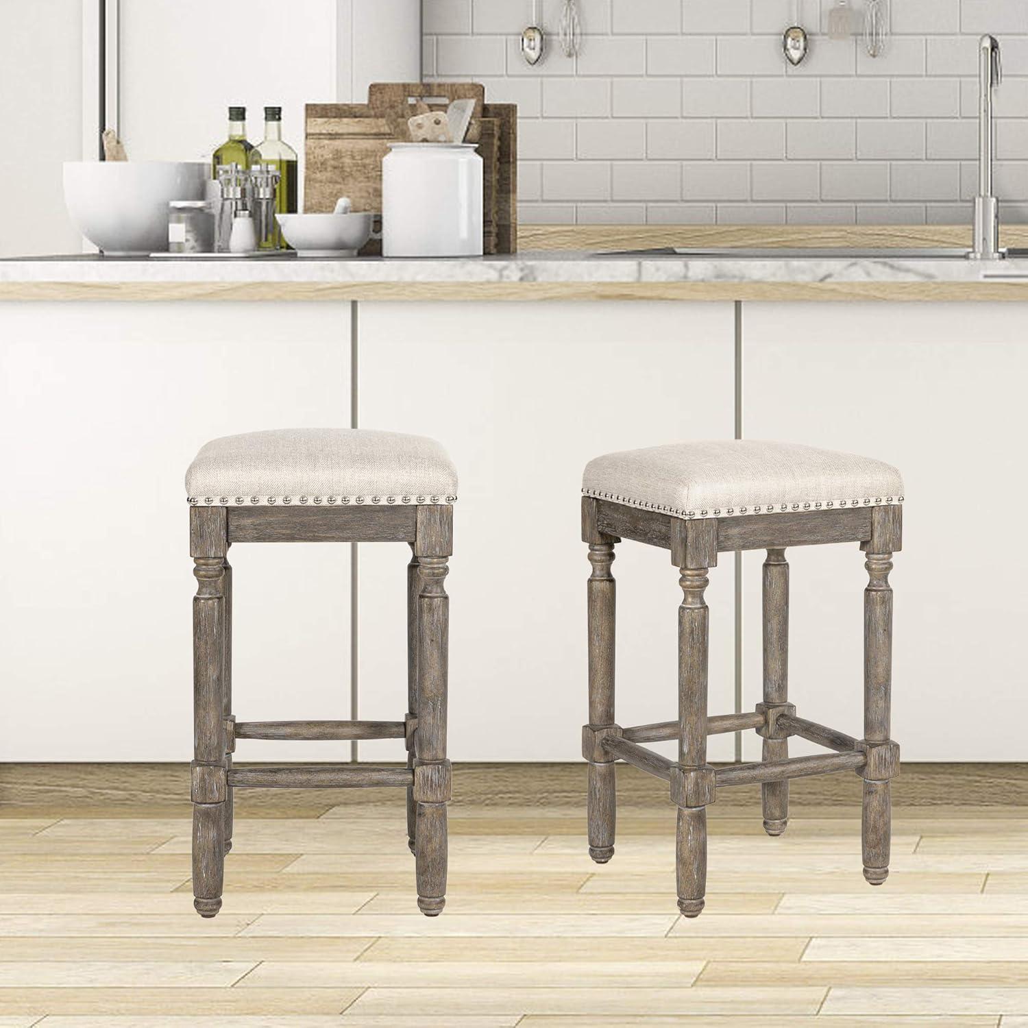 Brushed Grey and Taupe 26" Wood Counter Stools, 2-Pack