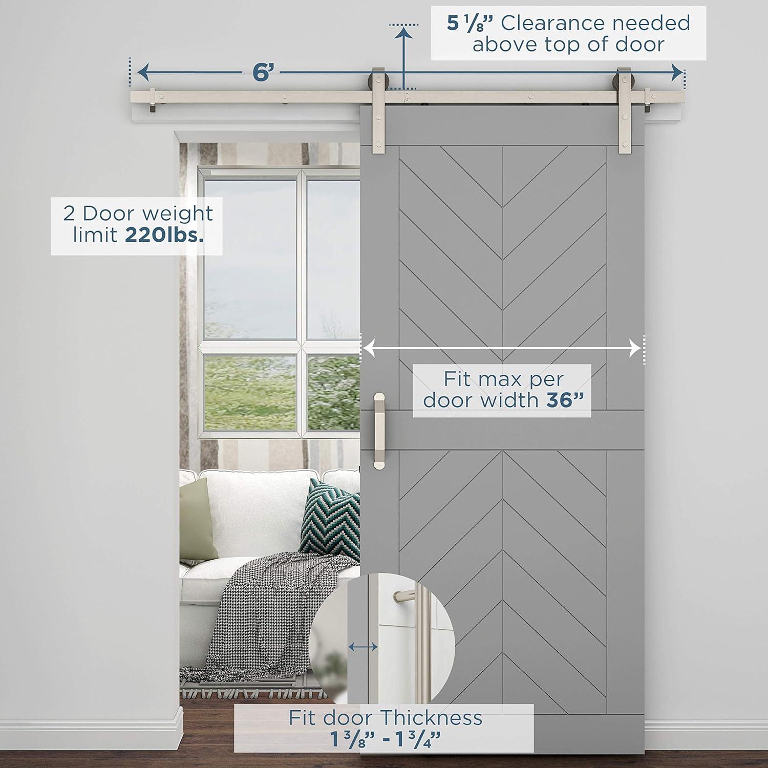 928 72" 2 piece Classic Interior Barn Door Kit - Satin Nickel