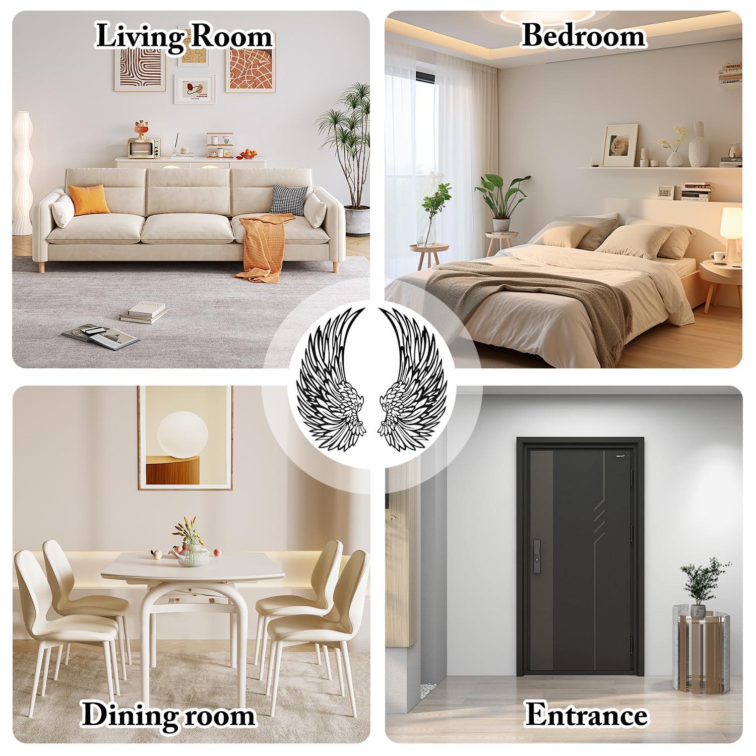 Angel Wings Metal Wall Art, Hilingoto Metal Wall Art, 1 Pair Angel Metal Wall Art with Led Lights Wall Art Decoration Ornament Angel Metal Wall Decor Mother's Day Hanging Decoration Crafts