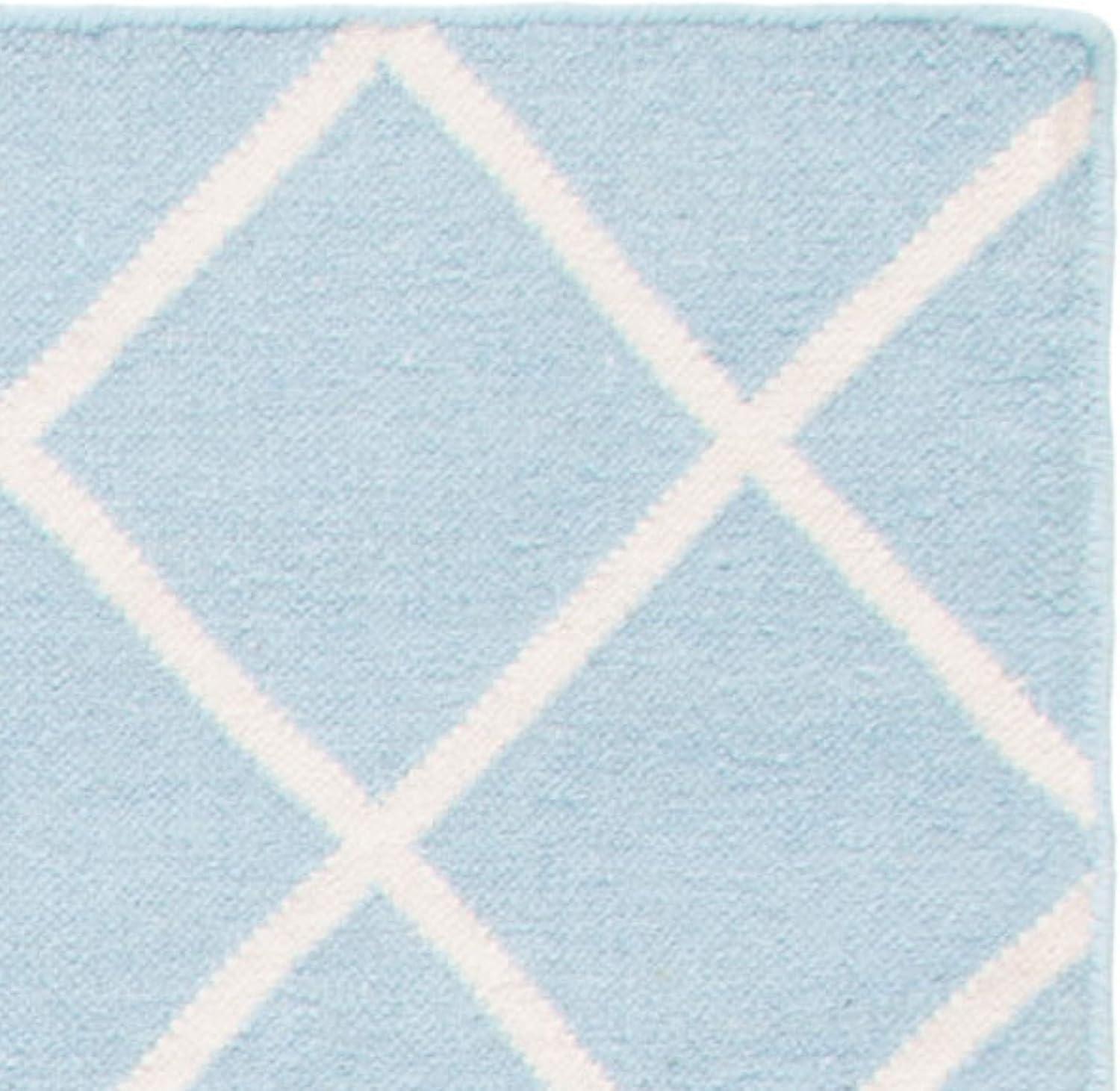 Handmade Light Blue/Ivory Wool Area Rug 8' x 10' - Geometric Design