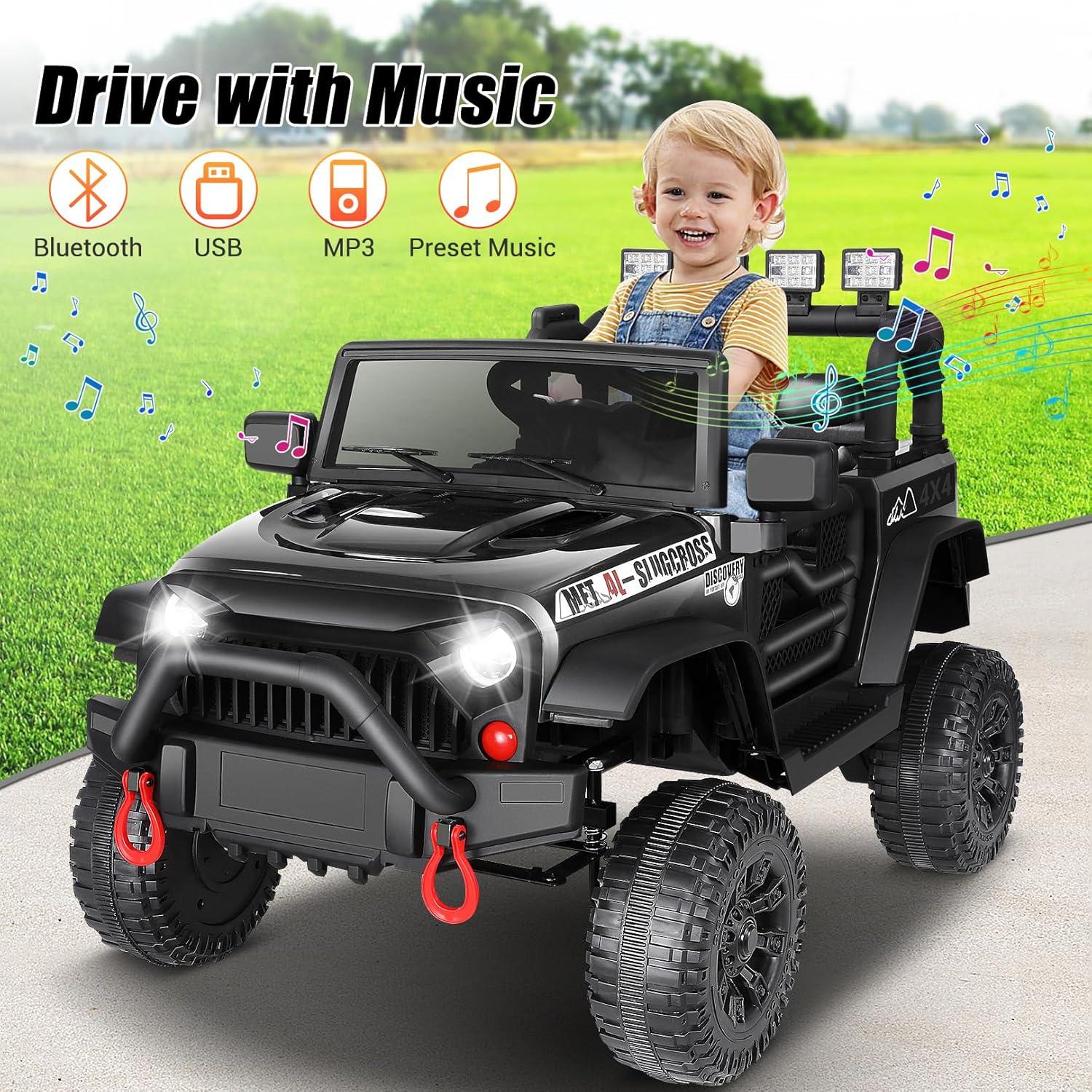 Ancheer Alex 24V Electric Ride on Jeeps for Kids, Ride On Car Truck with Remote Control, Battery Power Car Wheels for Kids w/LED Lights, Bluetooth, Music, 3 Speeds, 24 Volt Ride on Toys for Boys and Girls