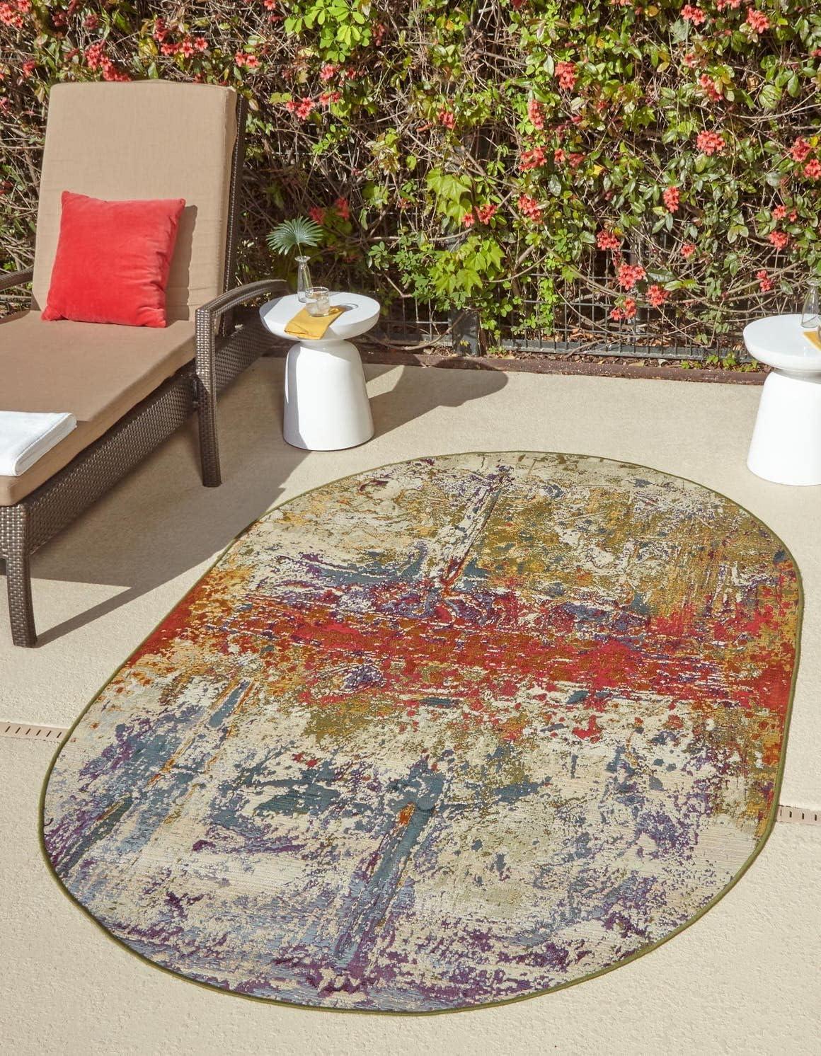 5'x8' Oval Vibrant Abstract Easy-Care Outdoor Rug