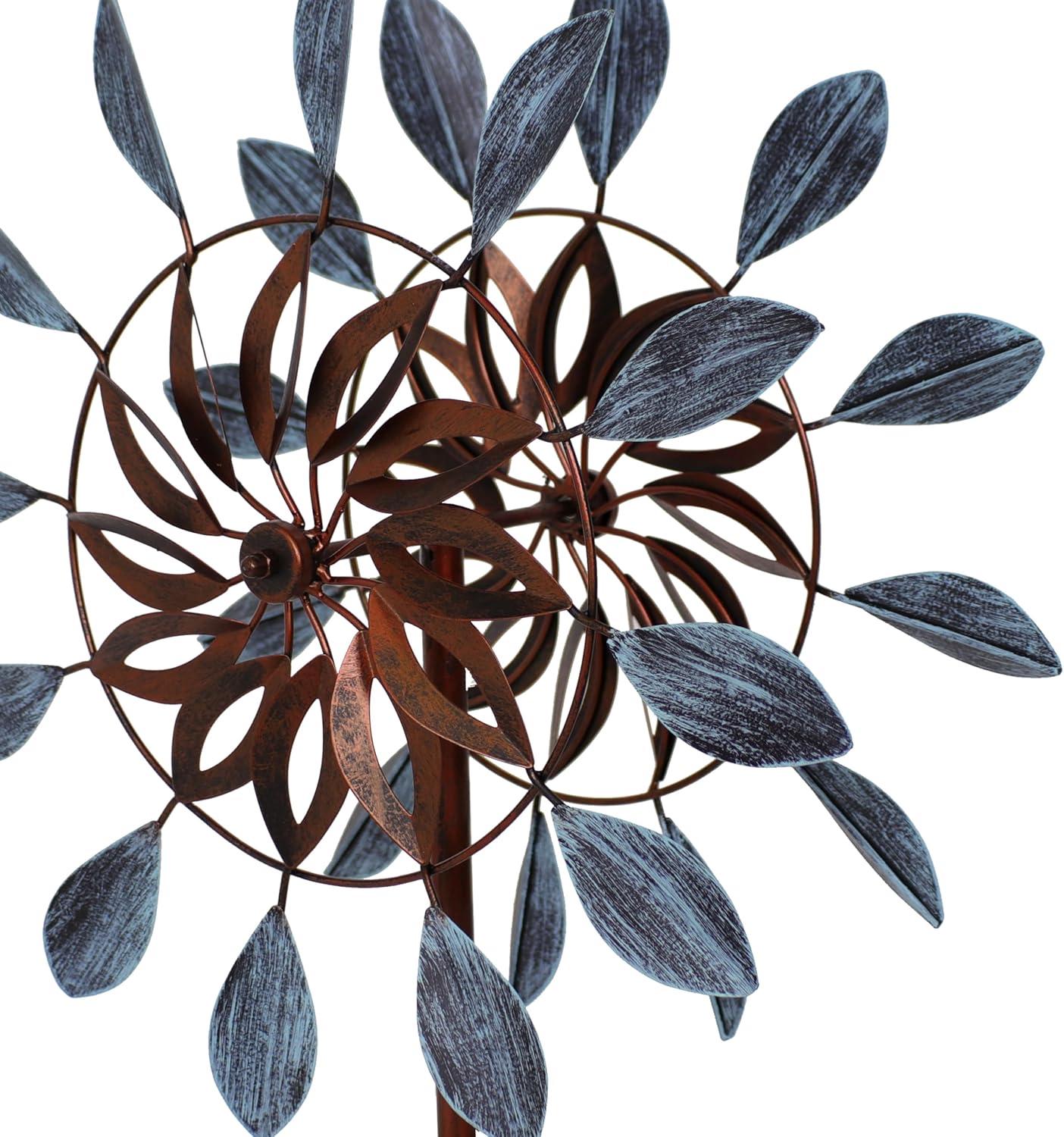 Blue and Brown Iron Dual-Blade Garden Wind Spinner