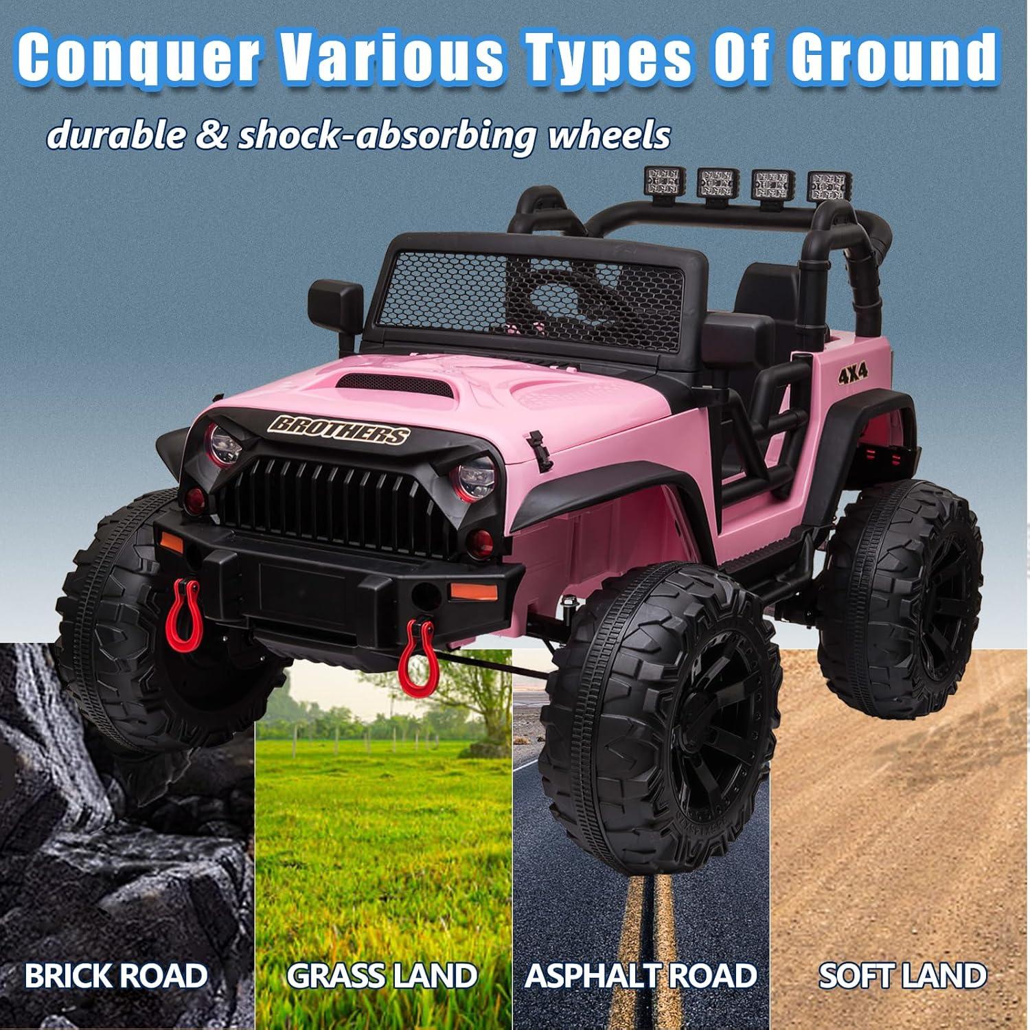 Ancheer 24V 2 Seater Ride On Car Jeep For Big Kids, Ride On Toys UTV With Parent Remote, LED Lights, Spring Suspension, Bluetooth, Music, USB, MP3