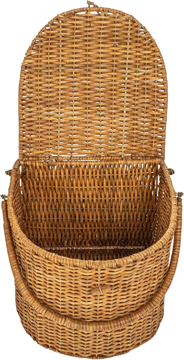 Creative Co-Op Oval Rattan Wicker Picnic Basket with Open Side Compartment, Natural