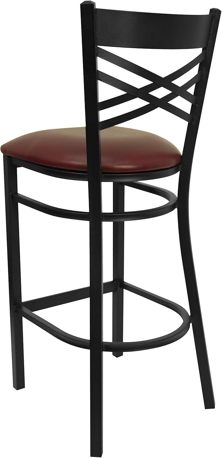 Flash Furniture HERCULES Series Black ''X'' Back Metal Restaurant Barstool - Black Vinyl Seat