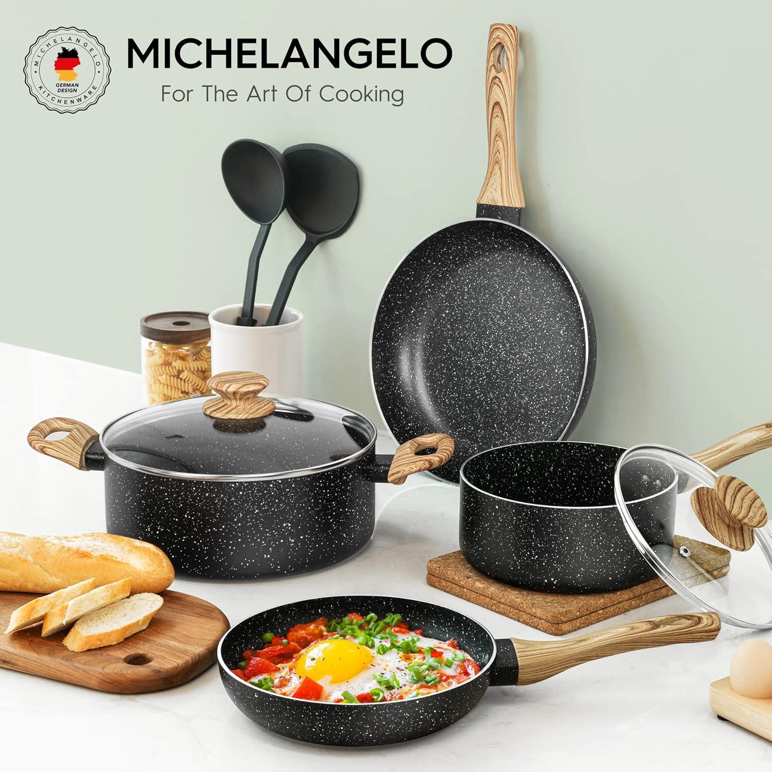 8-Piece Black Granite Non-Stick Aluminum Cookware Set