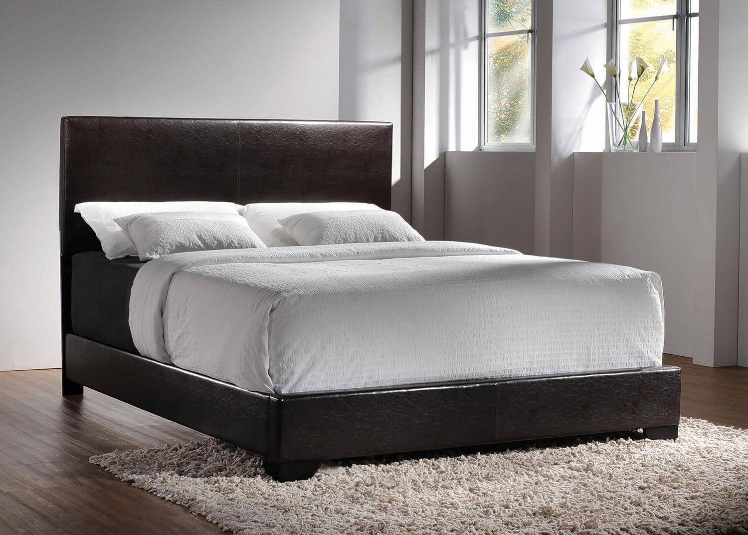 Coaster Conner Contemporary Leatherette Upholstered Panel Bed Dark Brown (Eastern King) King