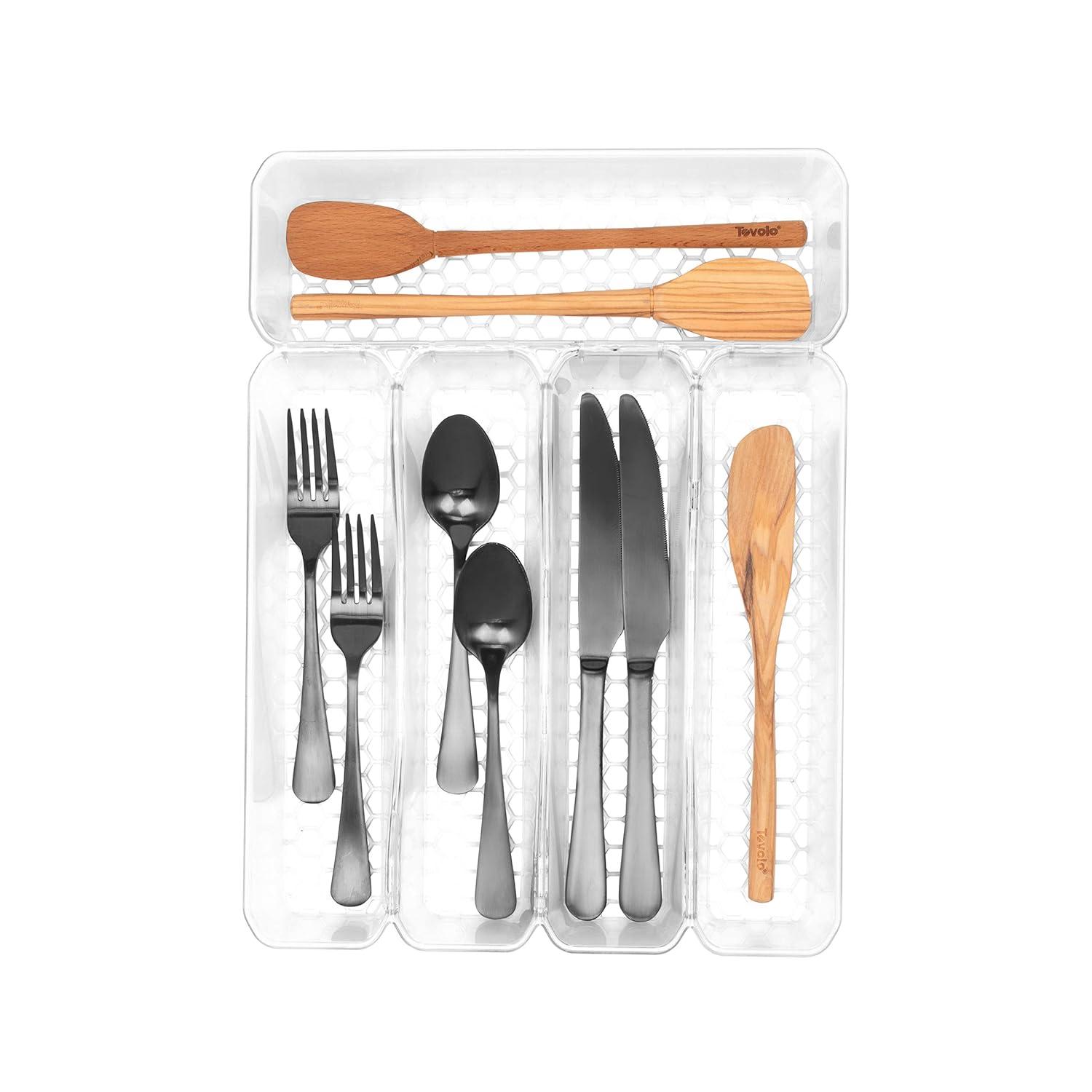 10"x13" Hexa 5-Divider Silverware Tray Clear - Spectrum Diversified: In-Drawer Utensil Organizer, Plastic Flatware Storage