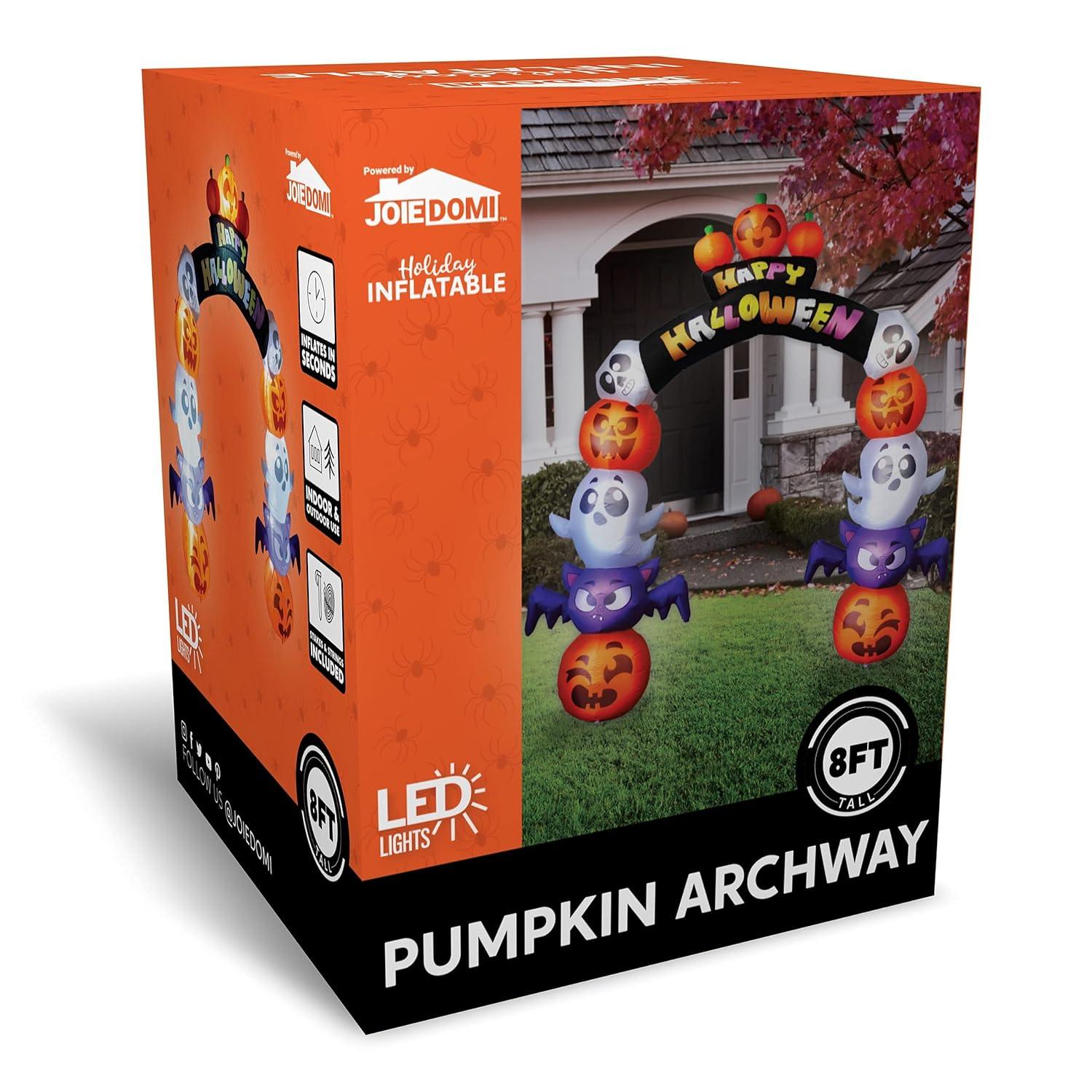 Joiedomi 8 FT Cute Halloween Inflatables Pumpkin Archway Outdoor Decoration, Archway Halloween Blow Up for Yard with Build-in LED Lights, Inflatable Arch Yard Outside Pumpkin Decor for Party, Garden