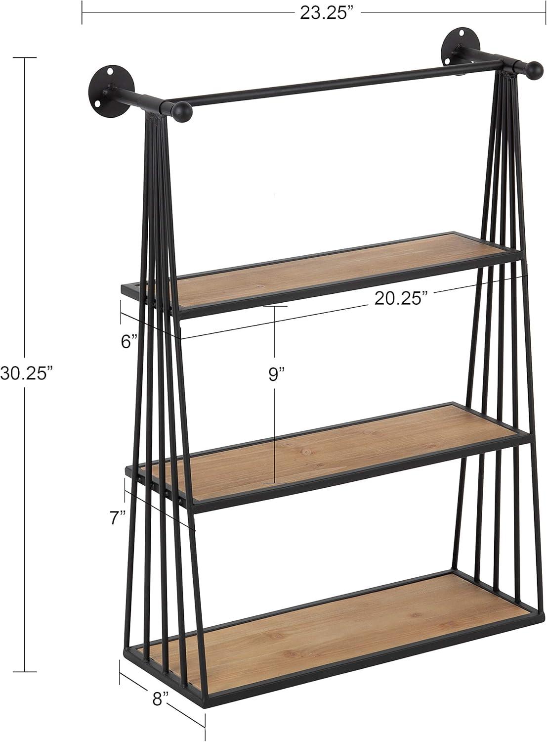 23" x 30" Nevin Wall Mounted Hanging Shelf Rustic Brown/Black - Kate and Laurel: Metal Frame, 3 Open Shelves