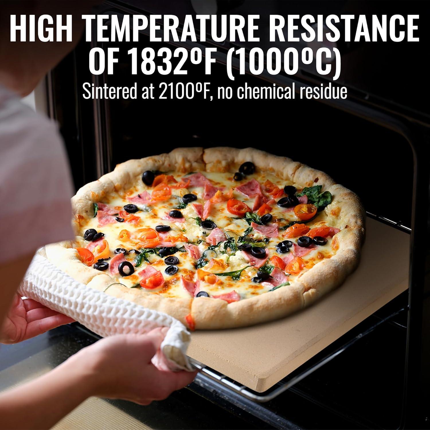 Zulay Kitchen 15x12 inch Large Pizza Stone for Oven - Thermal Shock Resistant Cordierite Rectangular Baking Stone