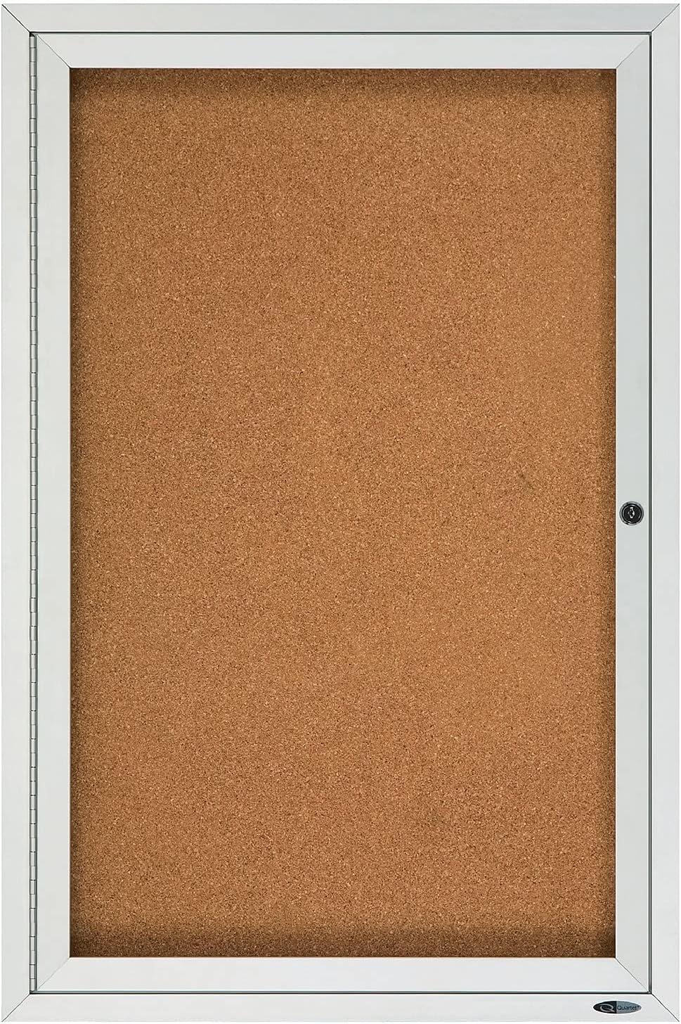 Quartet Enclosed Cork Bulletin Board for Indoor Use, 6' x 4', 3 Door, Aluminum Frame