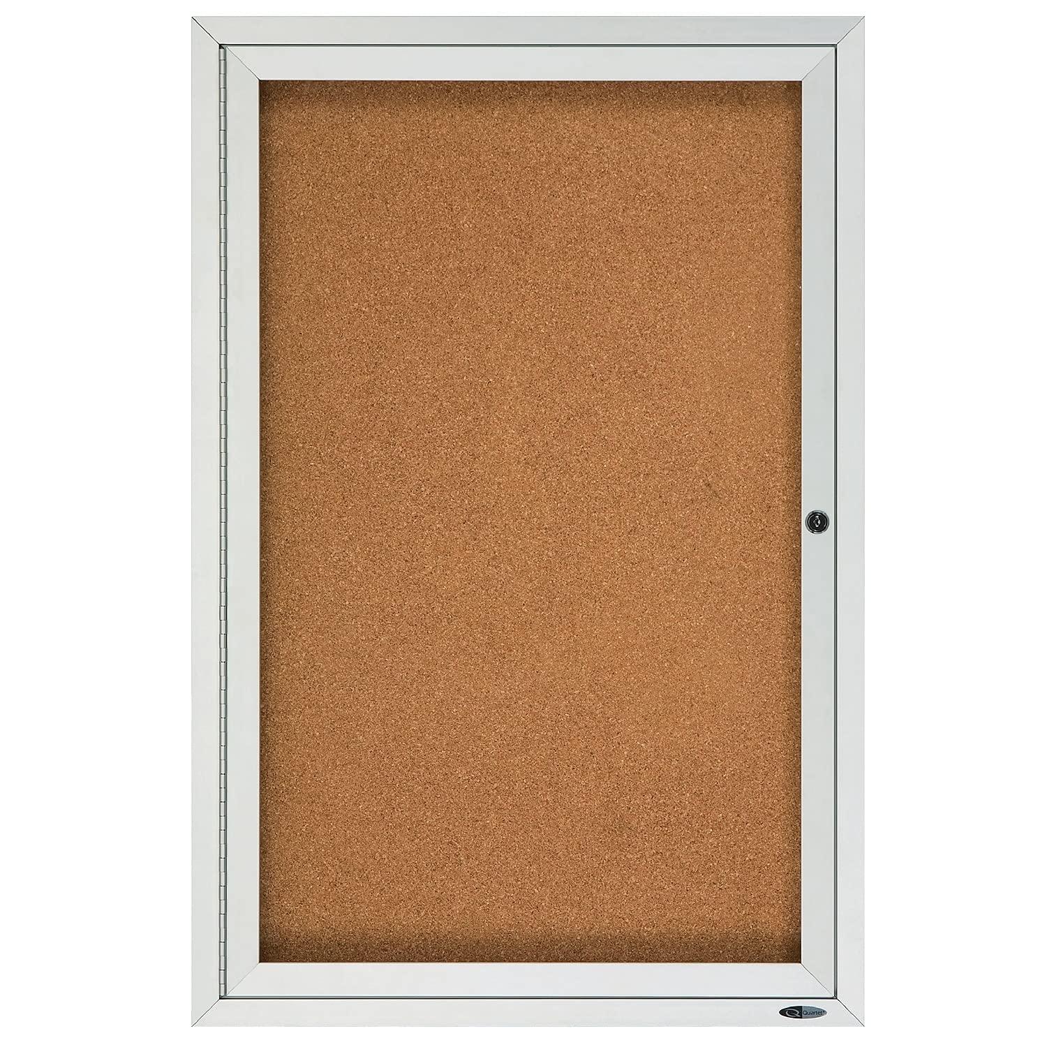 Quartet Enclosed Cork Bulletin Board for Indoor Use, 6' x 4', 3 Door, Aluminum Frame