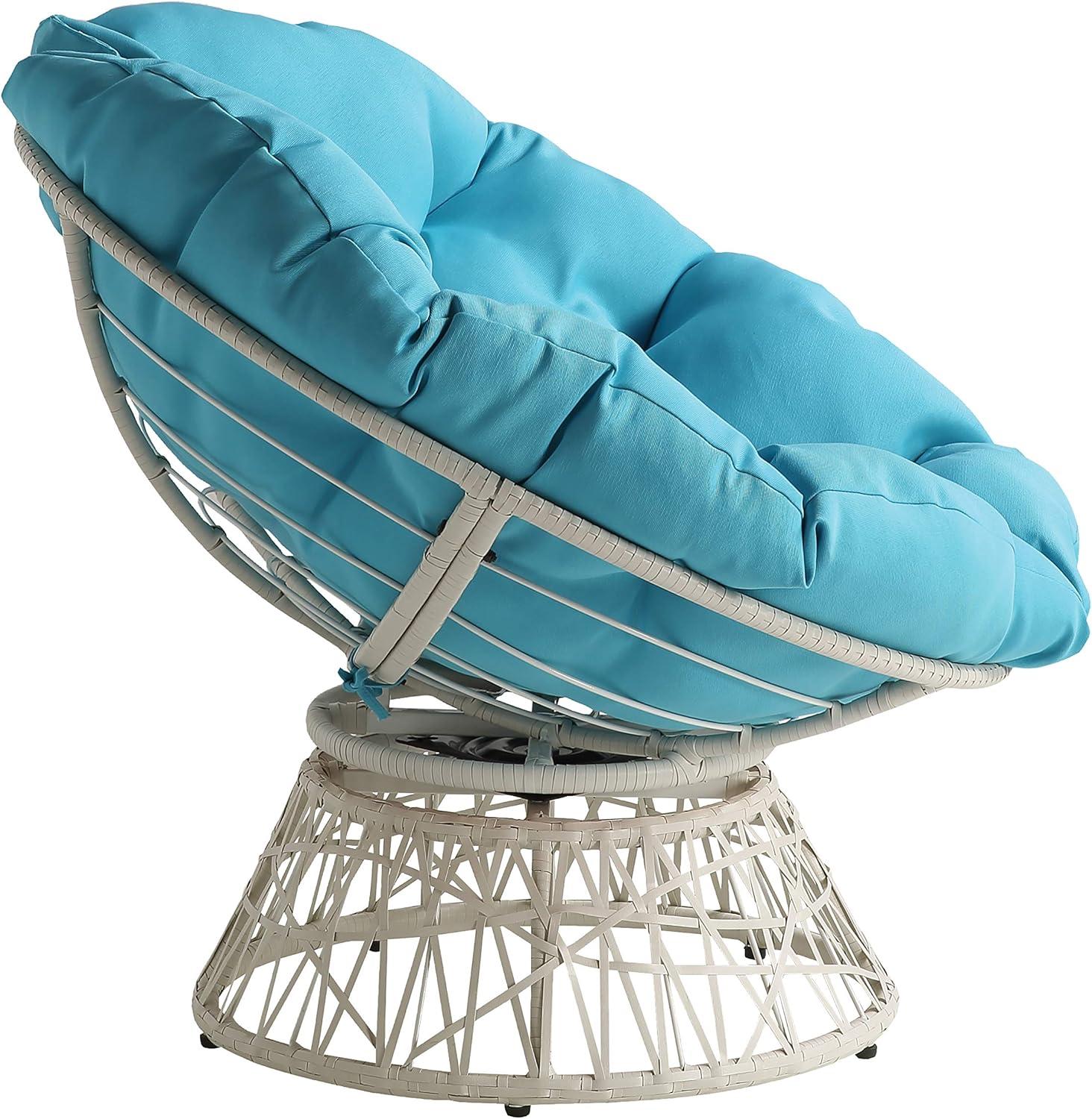 Office Star Products Papasan Chair with Round Pillow Cushion and Cream Wicker Weave Light Blue