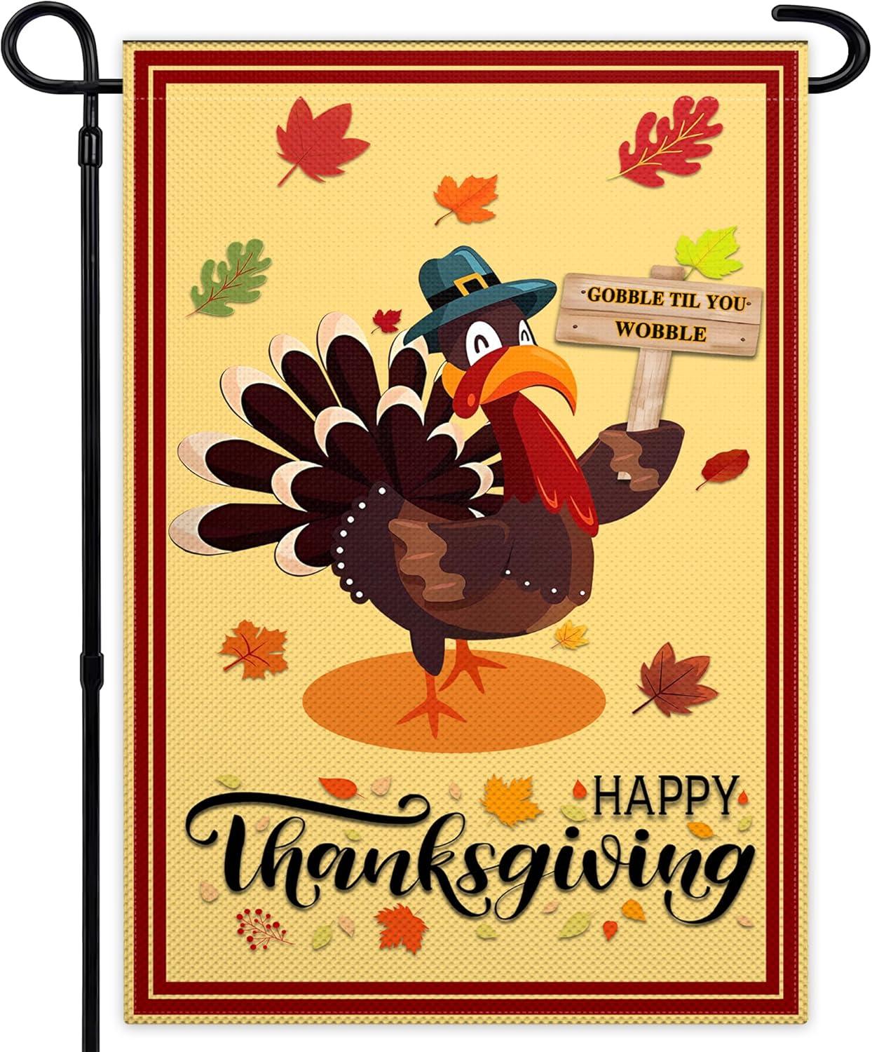 Thanksgiving Garden Flag,Happy Thanksgiving Flags 12 x 18 Inch Thanksgiving House Flag Double-Sided 2 Layer Thanksgiving Turkey House Flag For Thanksgiving Decoration