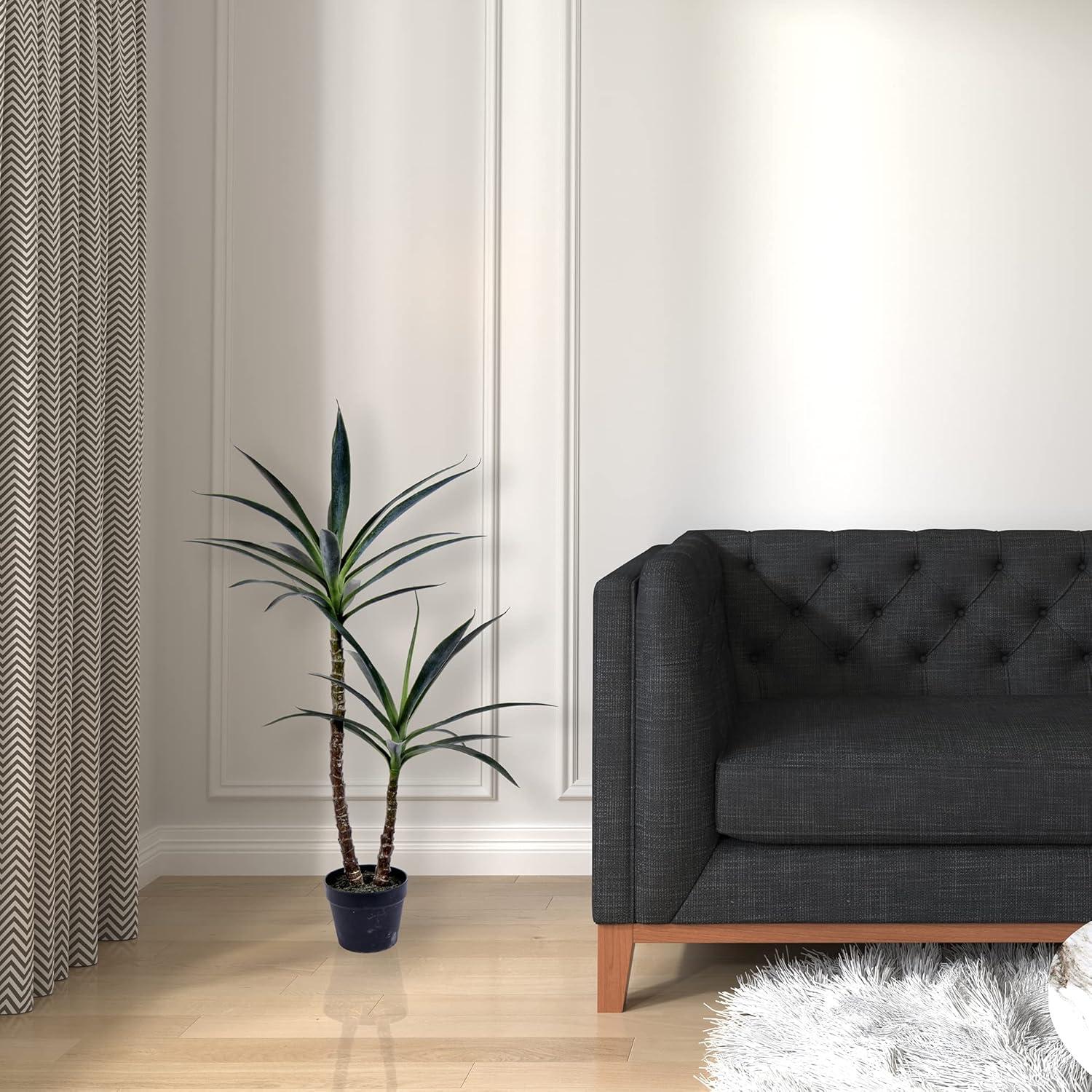 Artificial Green Yucca Tree in Black Planters Pot.