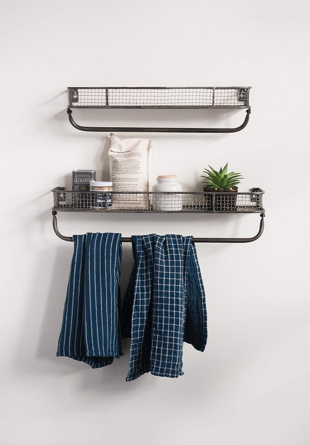 Storied Home (Set of 2) Metal Wall Shelves with Hanging Bar: Wrought Iron Towel Rod, No Assembly Required