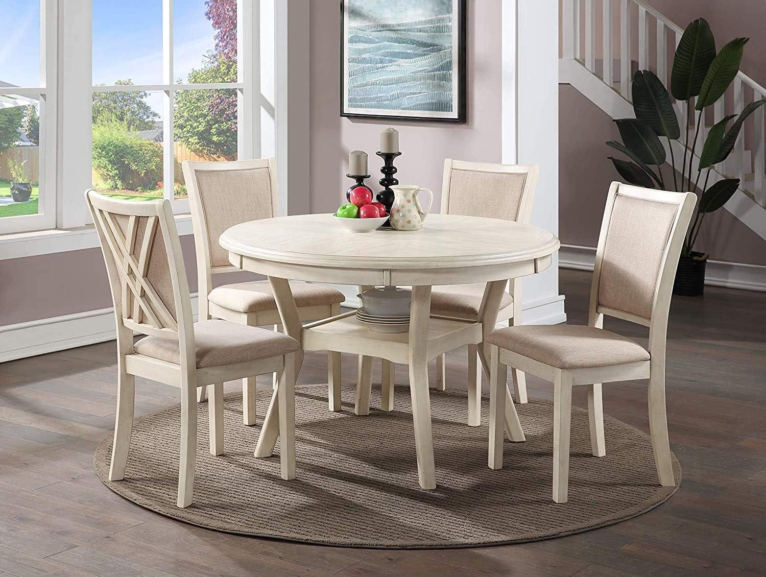 New Classic Furniture Amy 5-Piece Classic Wood Dining Table Set with Storage, Bisque/Gray