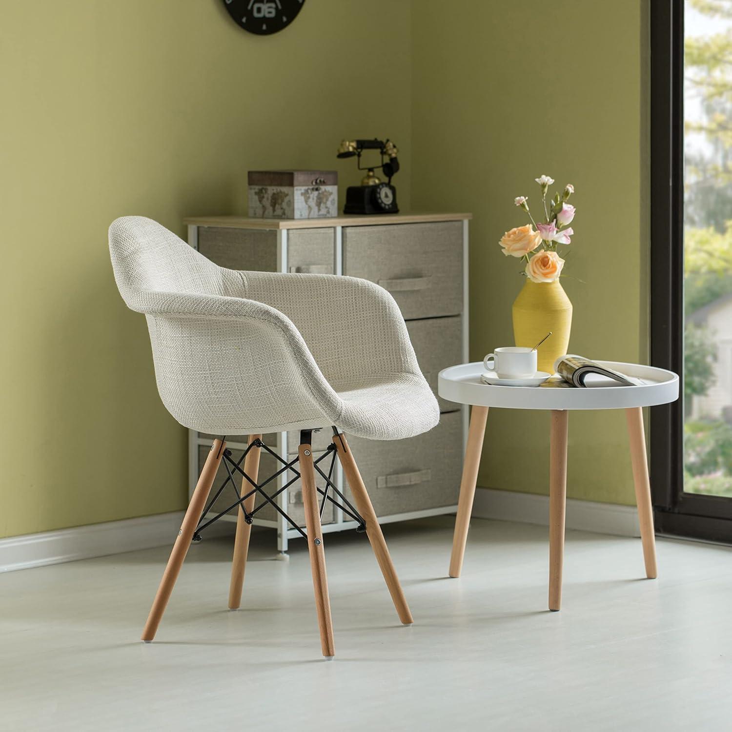 George Oliver Mid-century Modern Style Fabric Lined Armchair With Beech Wooden Legs, Black And White | Wayfair