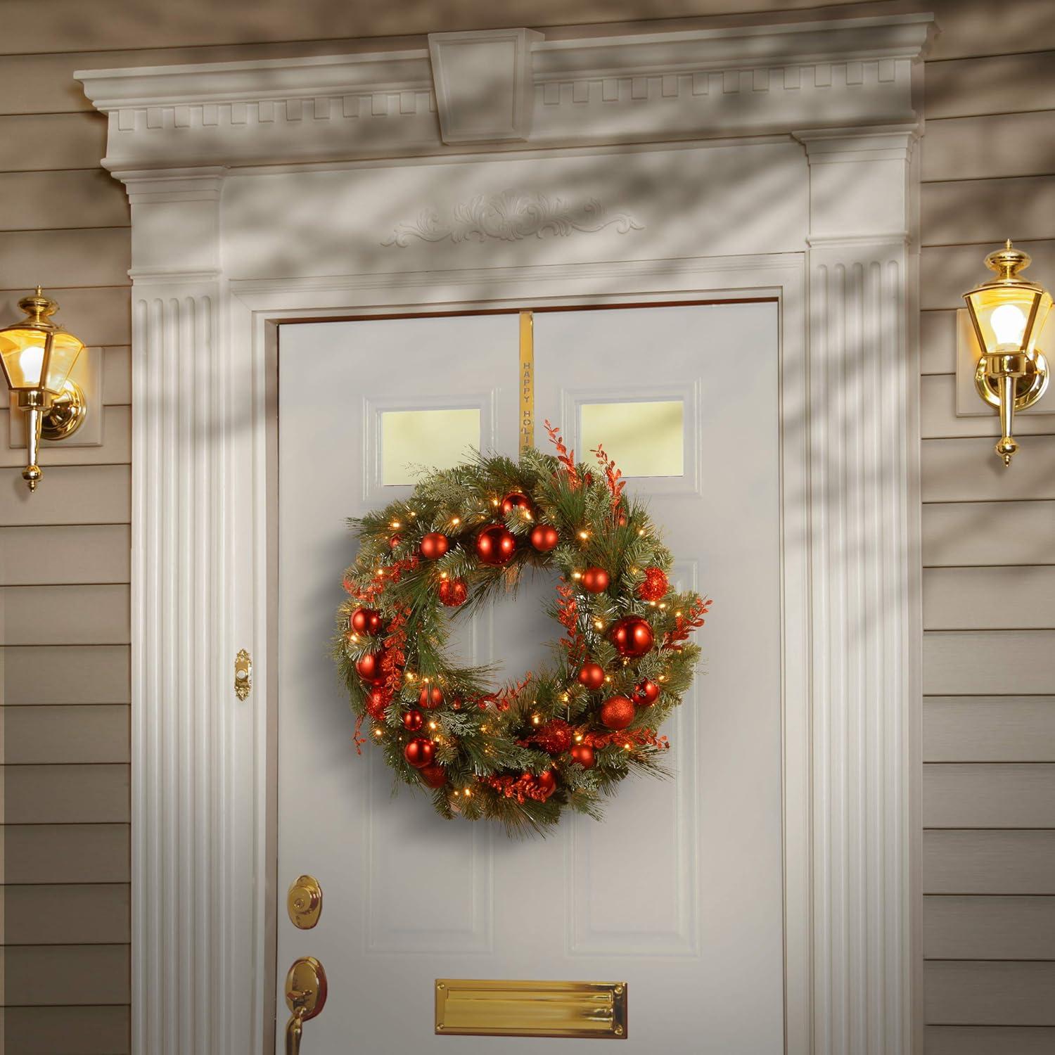 24" Pre-Lit Red and Green Christmas Wreath with Ornaments