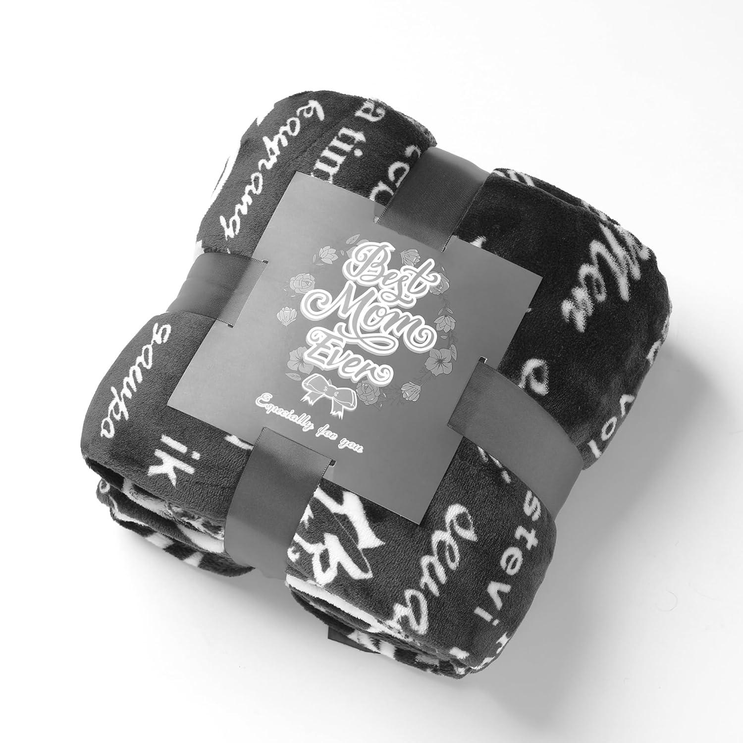 Gifts for Mom Wife Valentines Day Throw Blanket Gifts for Grandma, Best MOM Ever Surrounded by Heart Shape with 100 Languages I Love You Blanket, Mom Gifts Christmas Mother‘s Day 60''x70''