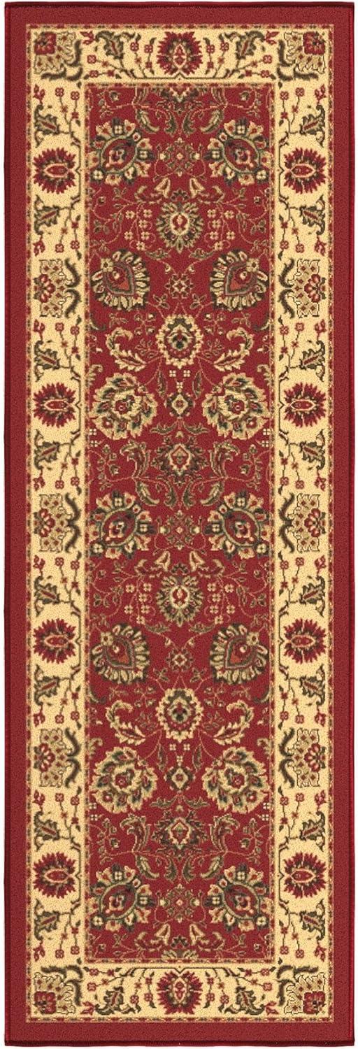 Ottohome Non-Slip Medallion Oriental Area Rug For Living Room, Hallway, Entryway Rug, Dark Red