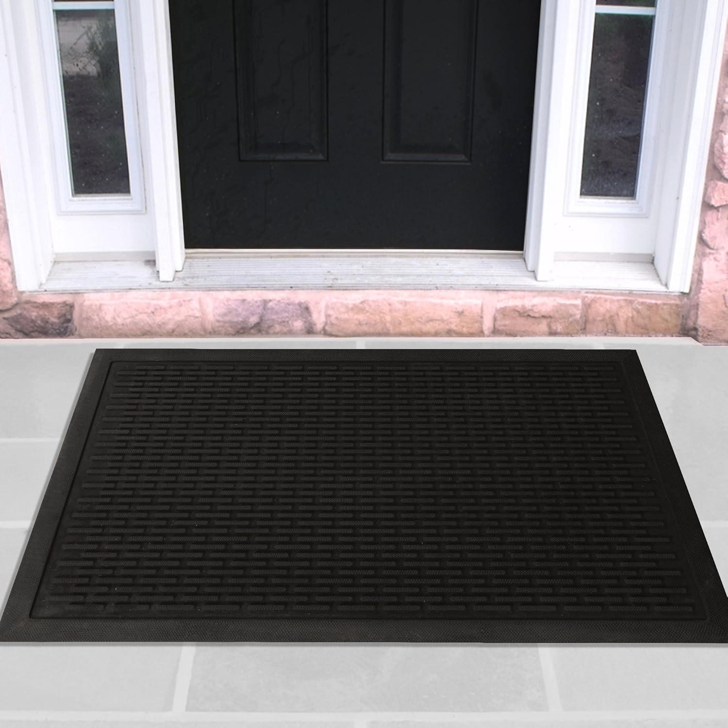 Modern Ribbed Black Rubber 24" x 36" Indoor/Outdoor Doormat